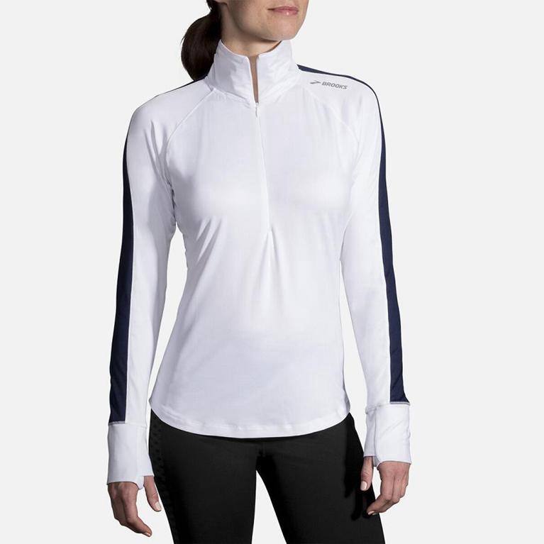 Brooks DASH HALF ZIP Running Jackets Womens Outlet - White (CUJ725981)